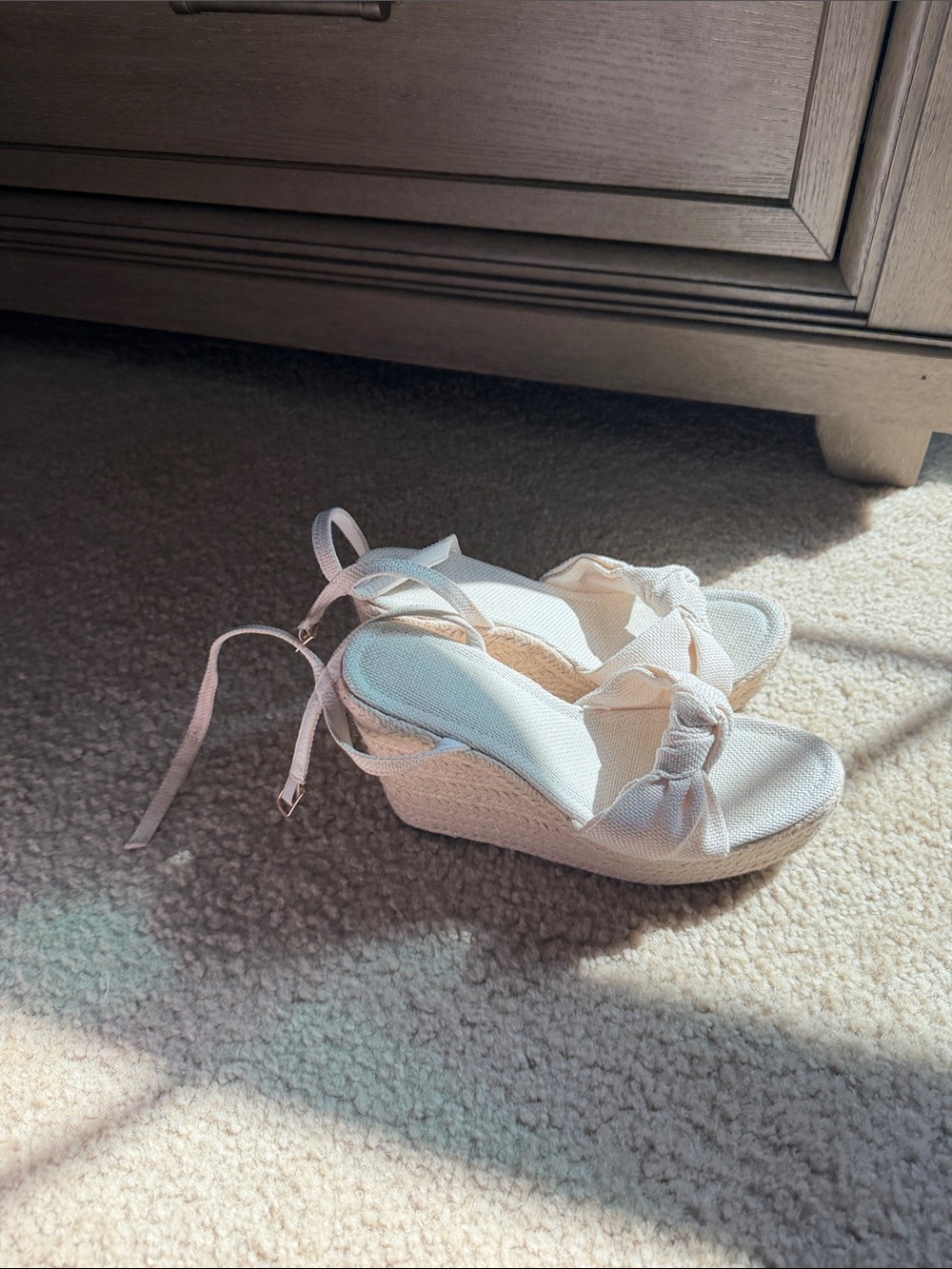 Women’s White Espadrille Wedge Sandals with Ankle Tie
